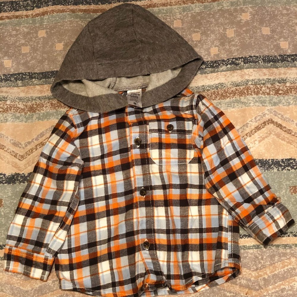 Hooded Flannel Button-Front Shirt